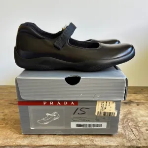 Prada 37 Black Mary Jane Shoes Vibram Flats Loafers
