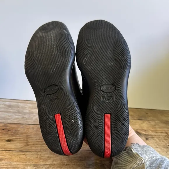 Prada 37 Black Mary Jane Shoes Vibram Flats Loafers
