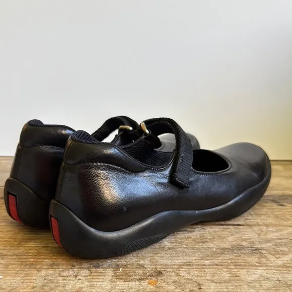 Prada 37 Black Mary Jane Shoes Vibram Flats Loafers