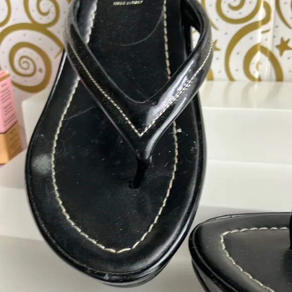 Prada Black Wedge Sandals with Thong Strap