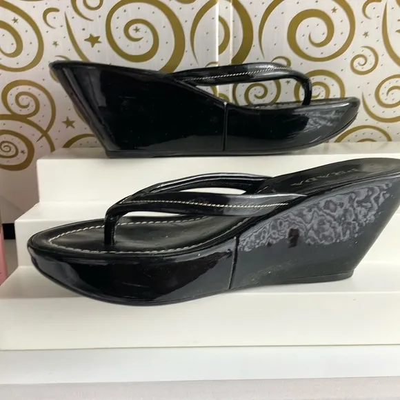 Prada Black Wedge Sandals with Thong Strap