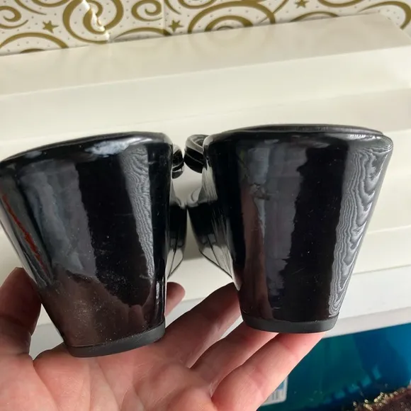 Prada Black Wedge Sandals with Thong Strap