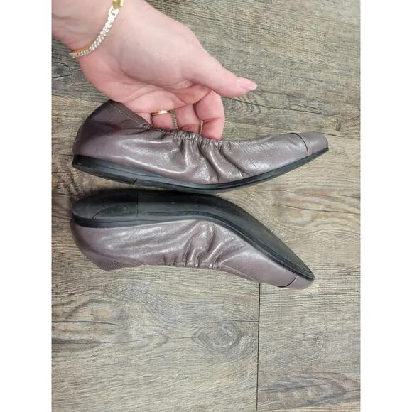 PRADA Cap Toe Logo Gray Leather Ballet Flats Shoes Ballerina Euro 37 - US 6.5