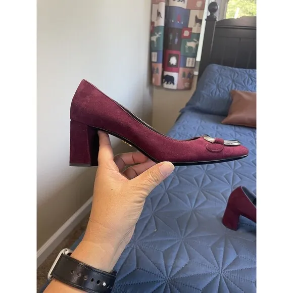 PRADA EUC Calzature‎ Donna Mary Jane Block Heel Pump Shoe burgandy Suede EUR 36