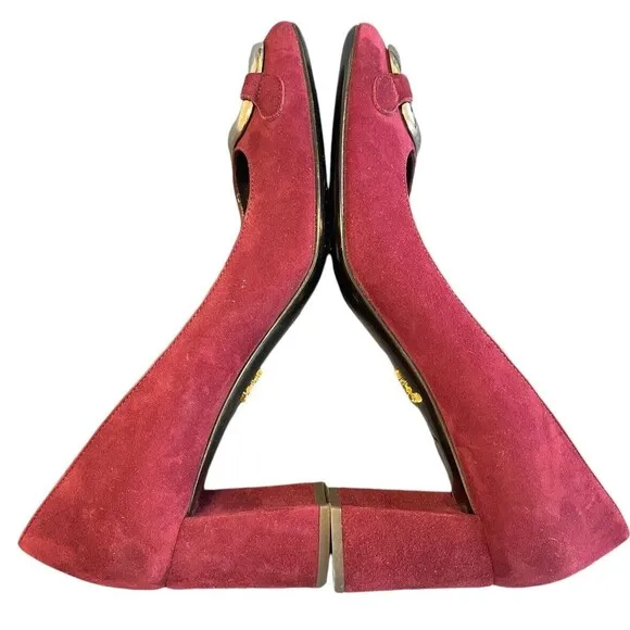 PRADA EUC Calzature‎ Donna Mary Jane Block Heel Pump Shoe burgandy Suede EUR 36