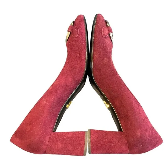 PRADA EUC Calzature‎ Donna Mary Jane Block Heel Pump Shoe burgandy Suede EUR 36