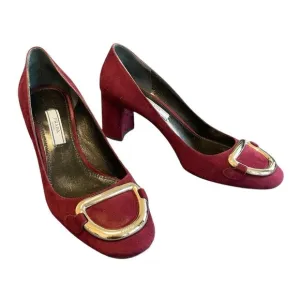 PRADA EUC Calzature‎ Donna Mary Jane Block Heel Pump Shoe burgandy Suede EUR 36