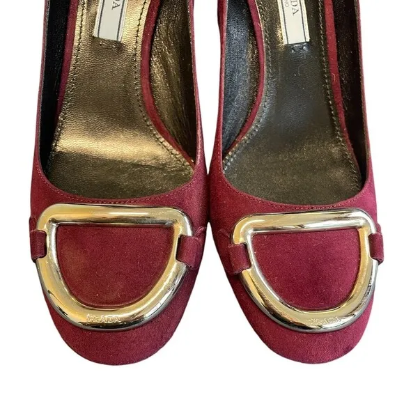 PRADA EUC Calzature‎ Donna Mary Jane Block Heel Pump Shoe burgandy Suede EUR 36