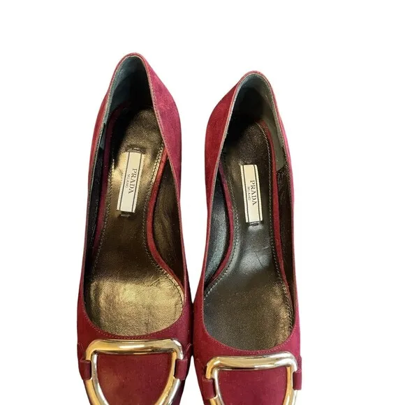 PRADA EUC Calzature‎ Donna Mary Jane Block Heel Pump Shoe burgandy Suede EUR 36