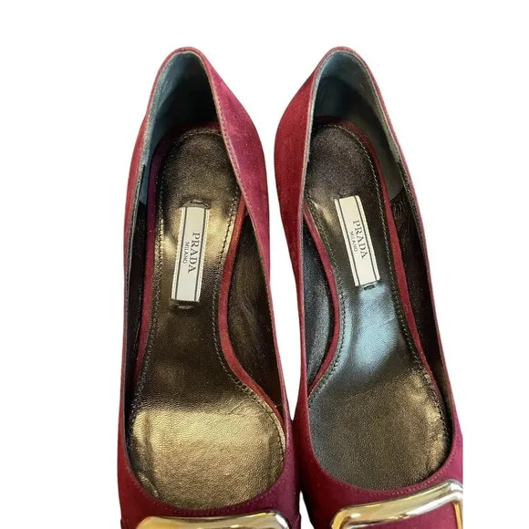 PRADA EUC Calzature‎ Donna Mary Jane Block Heel Pump Shoe burgandy Suede EUR 36