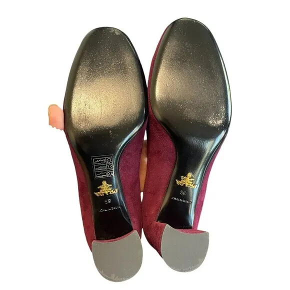 PRADA EUC Calzature‎ Donna Mary Jane Block Heel Pump Shoe burgandy Suede EUR 36