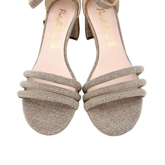 Pretty Ballerinas Cassie Rose Gold Glitter Heeled Sandals SZ 36 EU NIB $329