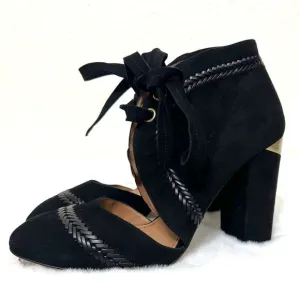 Pura Lopez Black Suede Heels Closed Toe Lace Up Block Heels Size 38 New