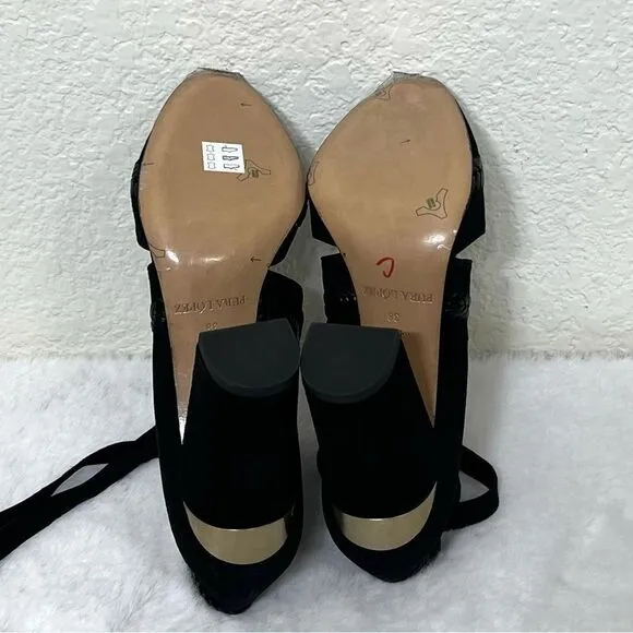 Pura Lopez Black Suede Heels Closed Toe Lace Up Block Heels Size 38 New