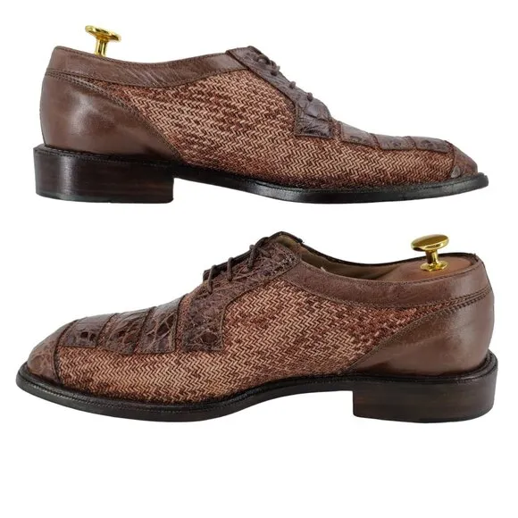 R. Martegani Italy Exotic Alligator and Woven Fabric Brown Dress Shoes Mens 9.5M