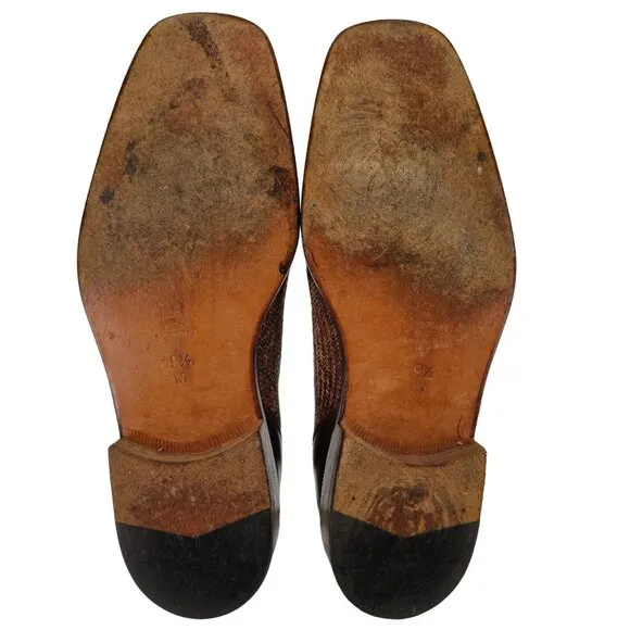 R. Martegani Italy Exotic Alligator and Woven Fabric Brown Dress Shoes Mens 9.5M