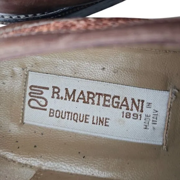 R. Martegani Italy Exotic Alligator and Woven Fabric Brown Dress Shoes Mens 9.5M