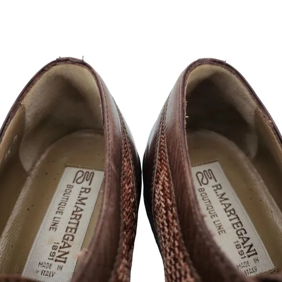 R. Martegani Italy Exotic Alligator and Woven Fabric Brown Dress Shoes Mens 9.5M