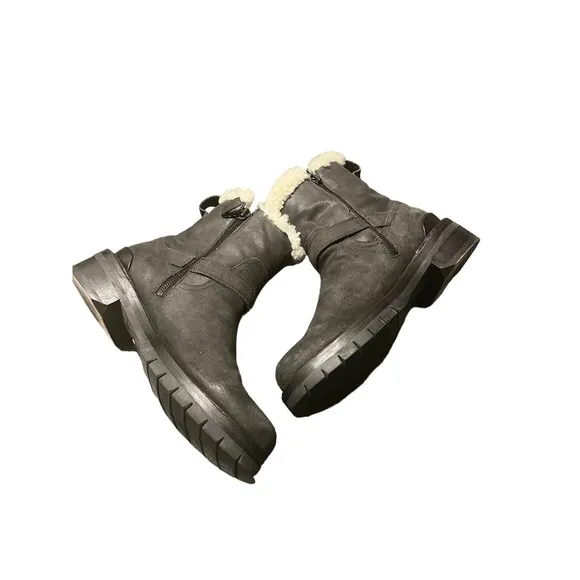 Rag &amp; Bone Ashford black leather genuine shearling moto snow‎ winter boots 8.5