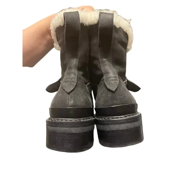 Rag &amp; Bone Ashford black leather genuine shearling moto snow‎ winter boots 8.5