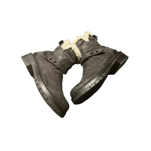 Rag &amp; Bone Ashford black leather genuine shearling moto snow‎ winter boots 8.5