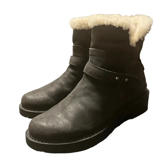 Rag &amp; Bone Ashford black leather genuine shearling moto snow‎ winter boots 8.5