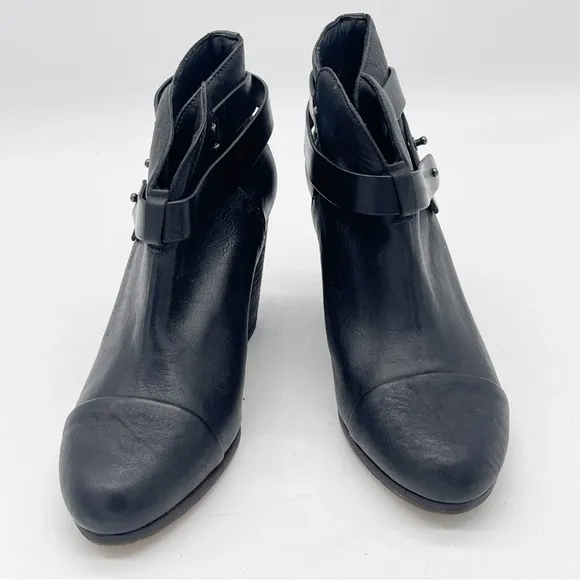Rag &amp; Bone Strappy Black Leather Ankle Boots Size 8.5 Moto Minimalist Fall