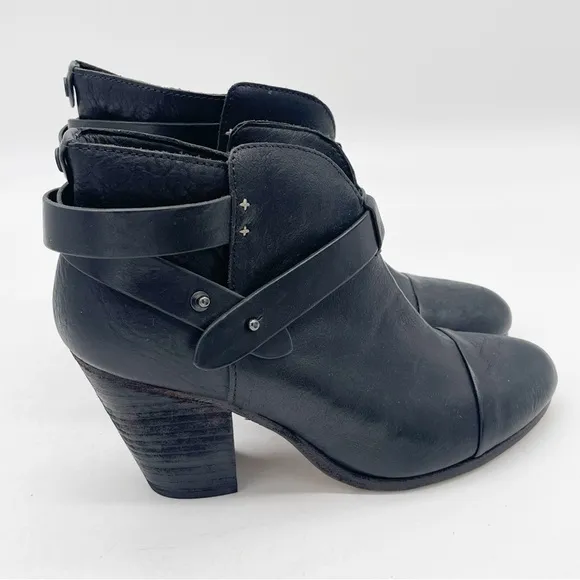 Rag &amp; Bone Strappy Black Leather Ankle Boots Size 8.5 Moto Minimalist Fall