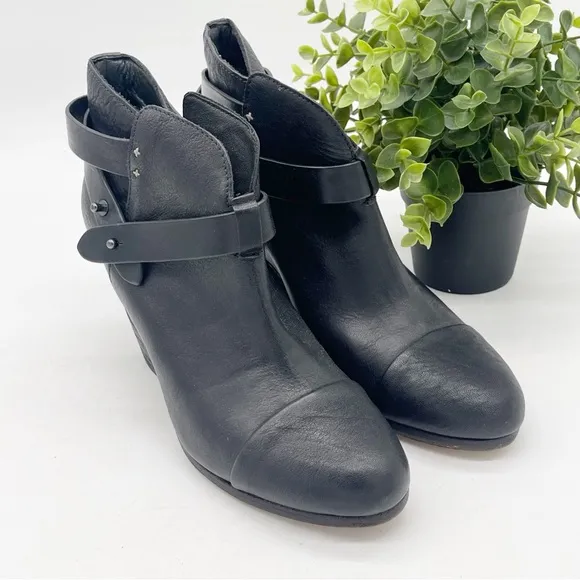 Rag &amp; Bone Strappy Black Leather Ankle Boots Size 8.5 Moto Minimalist Fall
