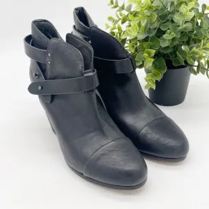 Rag &amp; Bone Strappy Black Leather Ankle Boots Size 8.5 Moto Minimalist Fall