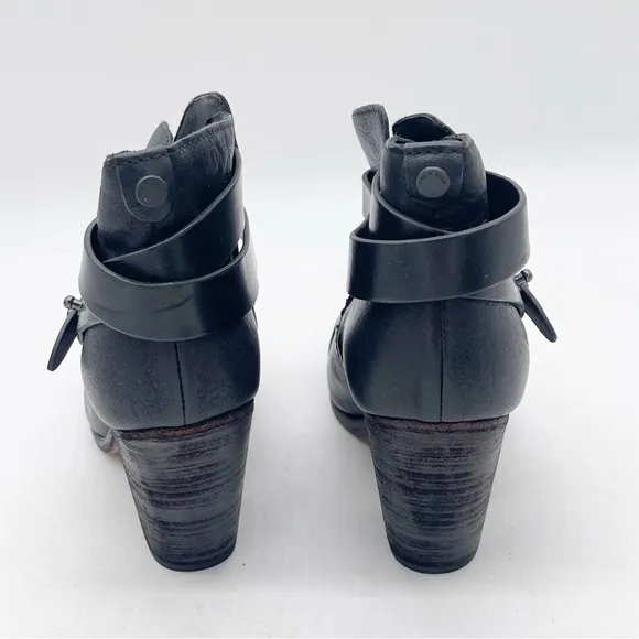 Rag &amp; Bone Strappy Black Leather Ankle Boots Size 8.5 Moto Minimalist Fall