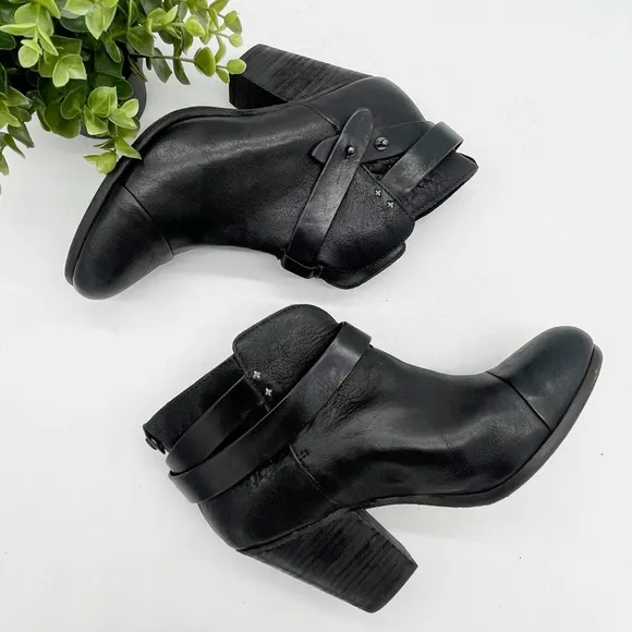 Rag &amp; Bone Strappy Black Leather Ankle Boots Size 8.5 Moto Minimalist Fall