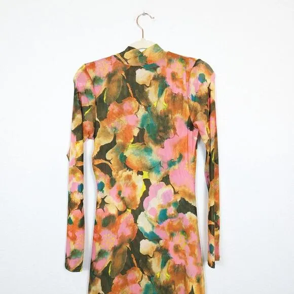 Rails Terra Floral Mona Sheer Lined Long Sleeve Dress