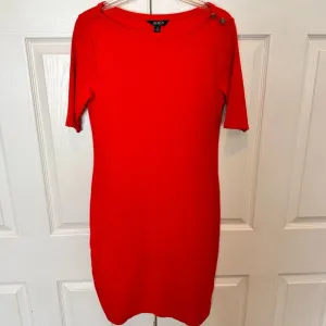 Ralph Lauren Black Label Red Dress Size Large Never Worn Button Accent