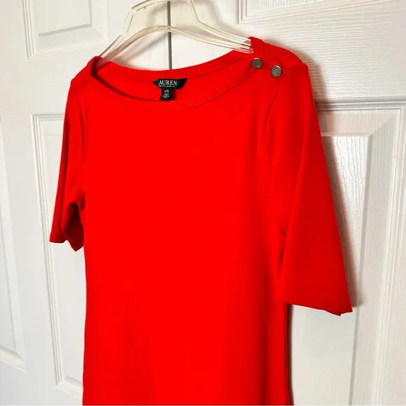Ralph Lauren Black Label Red Dress Size Large Never Worn Button Accent