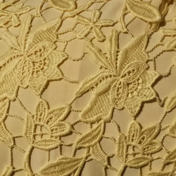 Ralph Lauren Island Yellow Crochet Lace Floral Formal Midi Sheath Dress Size 0