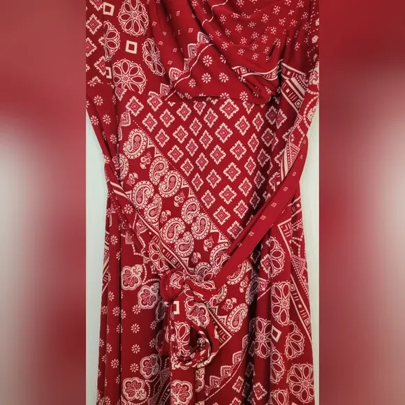 Ralph Lauren Maroon Red Paisley Sleeveless Maxi Wrap Dress Sz 12