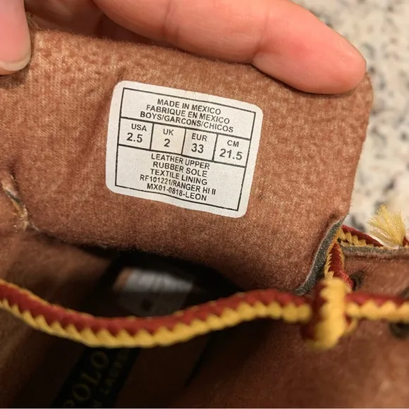 Ralph Lauren Polo Boys Ranger Hi Tan Cashew Leather Boots Size 2.5