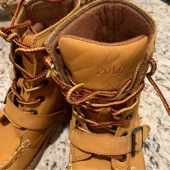 Ralph Lauren Polo Boys Ranger Hi Tan Cashew Leather Boots Size 2.5