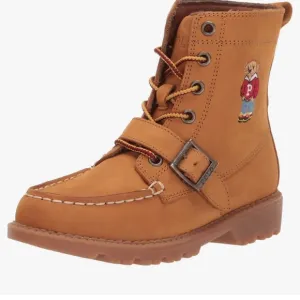 Ralph Lauren Polo Boys Ranger Hi Tan Cashew Leather Boots Size 2.5
