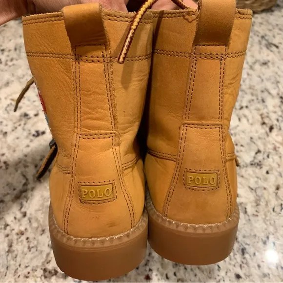 Ralph Lauren Polo Boys Ranger Hi Tan Cashew Leather Boots Size 2.5
