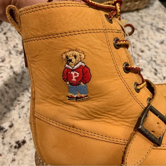 Ralph Lauren Polo Boys Ranger Hi Tan Cashew Leather Boots Size 2.5