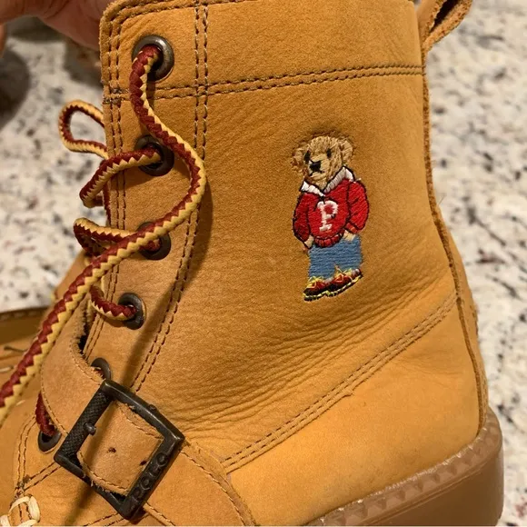 Ralph Lauren Polo Boys Ranger Hi Tan Cashew Leather Boots Size 2.5