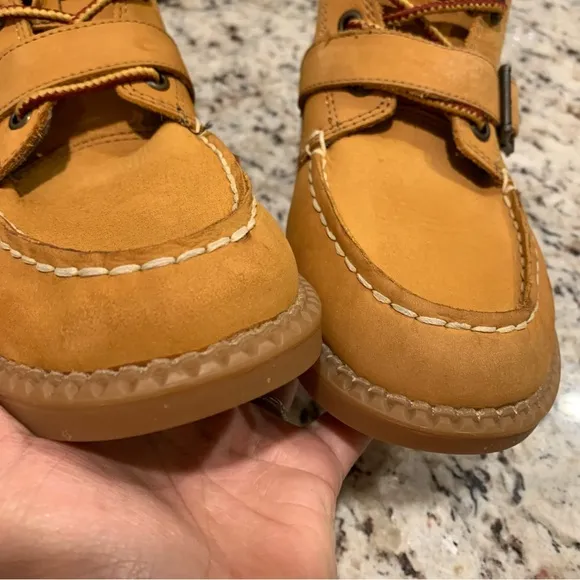 Ralph Lauren Polo Boys Ranger Hi Tan Cashew Leather Boots Size 2.5