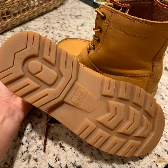 Ralph Lauren Polo Boys Ranger Hi Tan Cashew Leather Boots Size 2.5