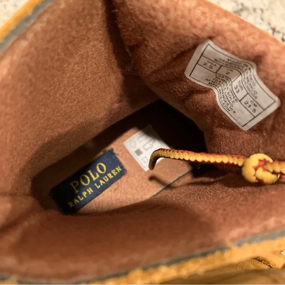 Ralph Lauren Polo Boys Ranger Hi Tan Cashew Leather Boots Size 2.5