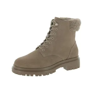 Ralph‎ Lauren Suede Combat Boots with Shearling Trim Taupe Lace-Up Winter