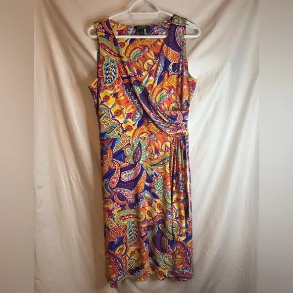 Ralph Lauren Women's Colorful Stretch Print Dress Size L