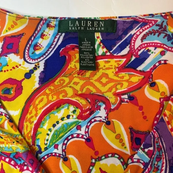 Ralph Lauren Women's Colorful Stretch Print Dress Size L