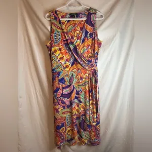 Ralph Lauren Women's Colorful Stretch Print Dress Size L